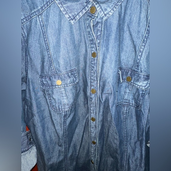 Lane Bryant Plus Size Tunic Shirt Denim Dress Rolltab Sleeves Pockets - Picture 12 of 13